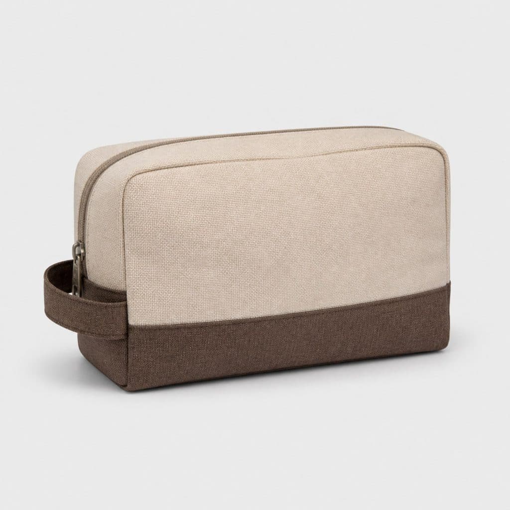 Trousse de toilette homme structurée aux teintes beige et marron