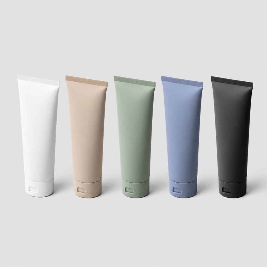 Lot de cinq tubes vides en plastique pour cosmétiques