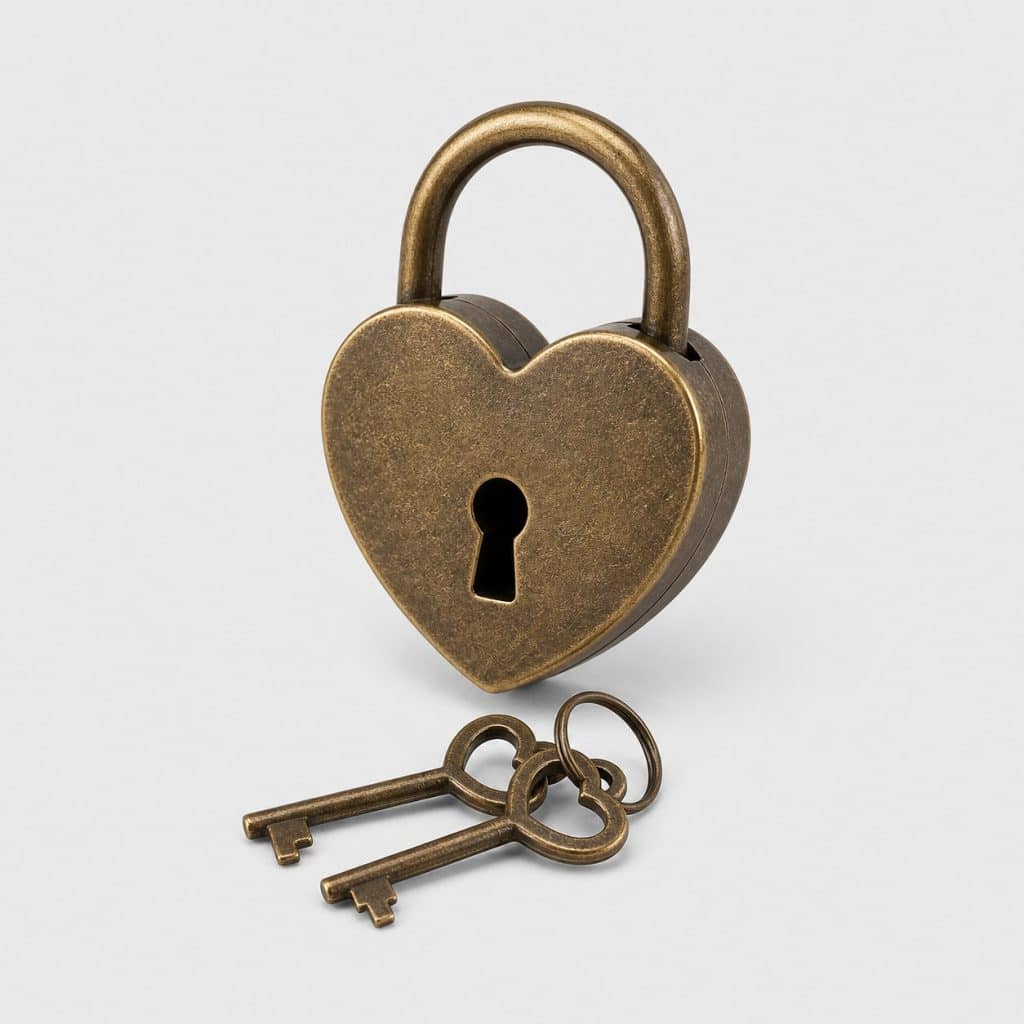 Petit cadenas décoratif en forme de cœur au fini vintage bronze