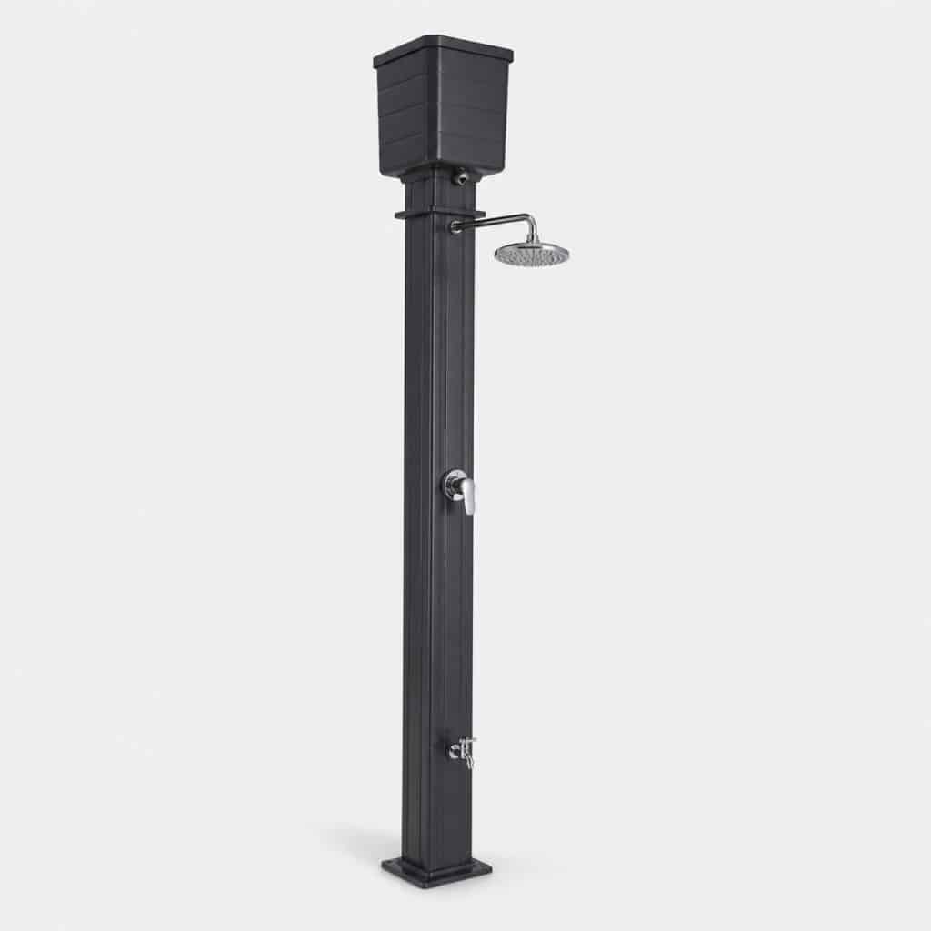 Douche d'extérieur solaire fixe en aluminium avec rince-pieds intégré