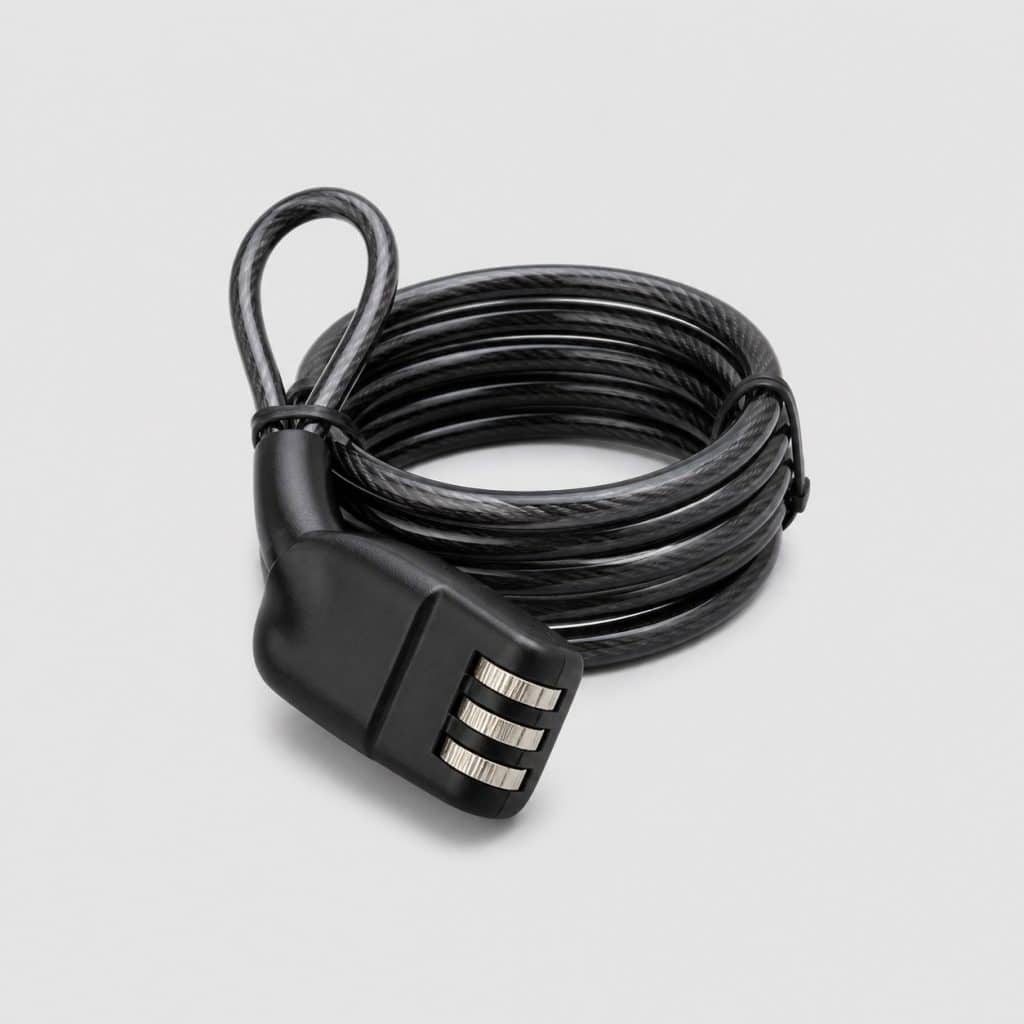 Cadenas à câble noir avec molette à trois chiffres
