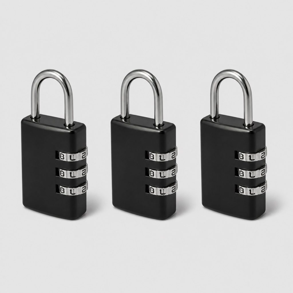 Lot de trois cadenas noirs à molette code