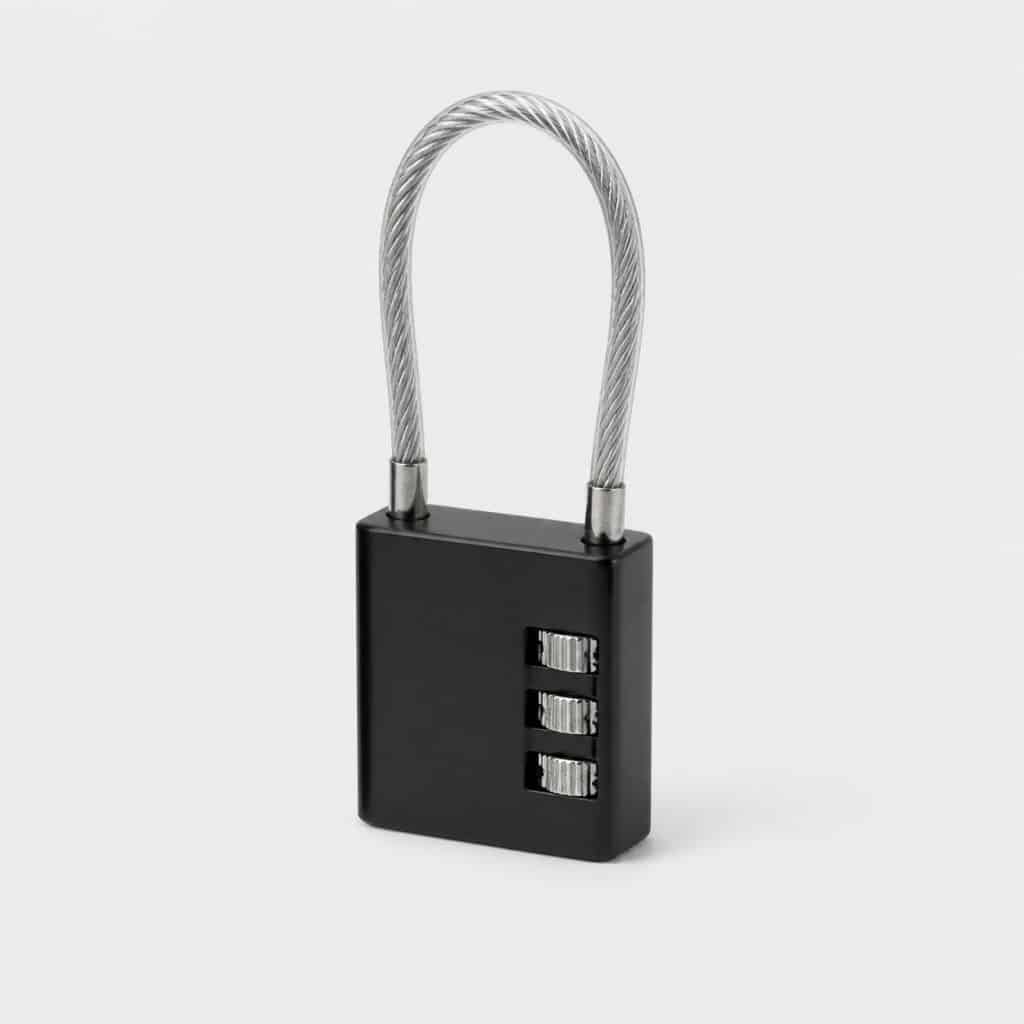 Cadenas à câble noir avec molette à trois chiffres