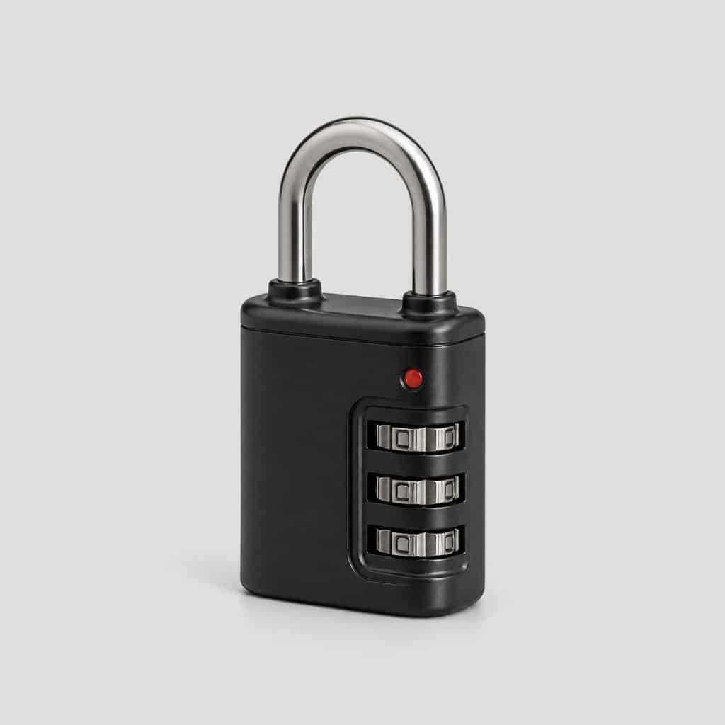 Cadenas noir compact avec molette à trois chiffres