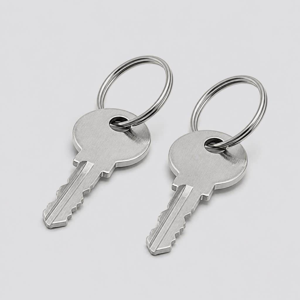 Jeu de deux clés métalliques avec anneaux porte-clés