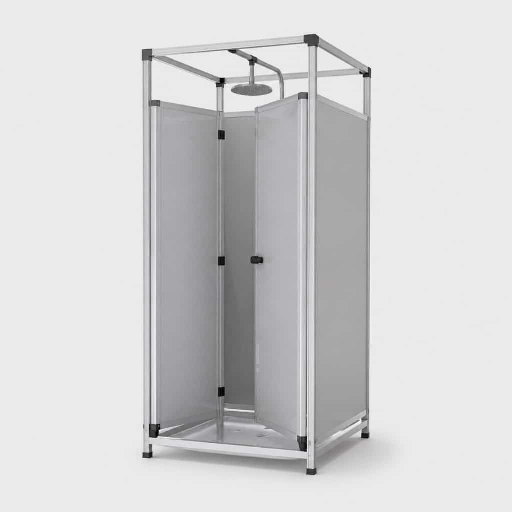 Cabine de douche extérieure pliable autoportante installée en camping