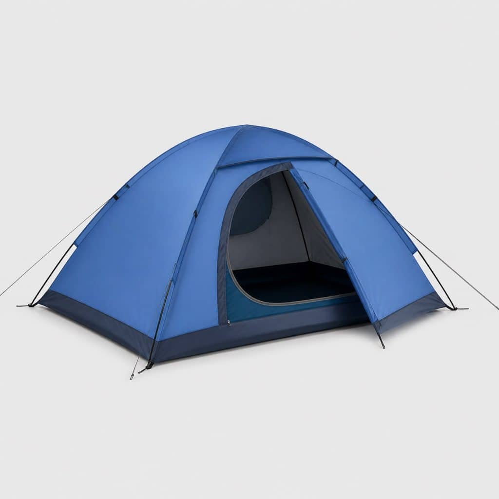 Tente de camping compacte trois personnes installée en extérieur