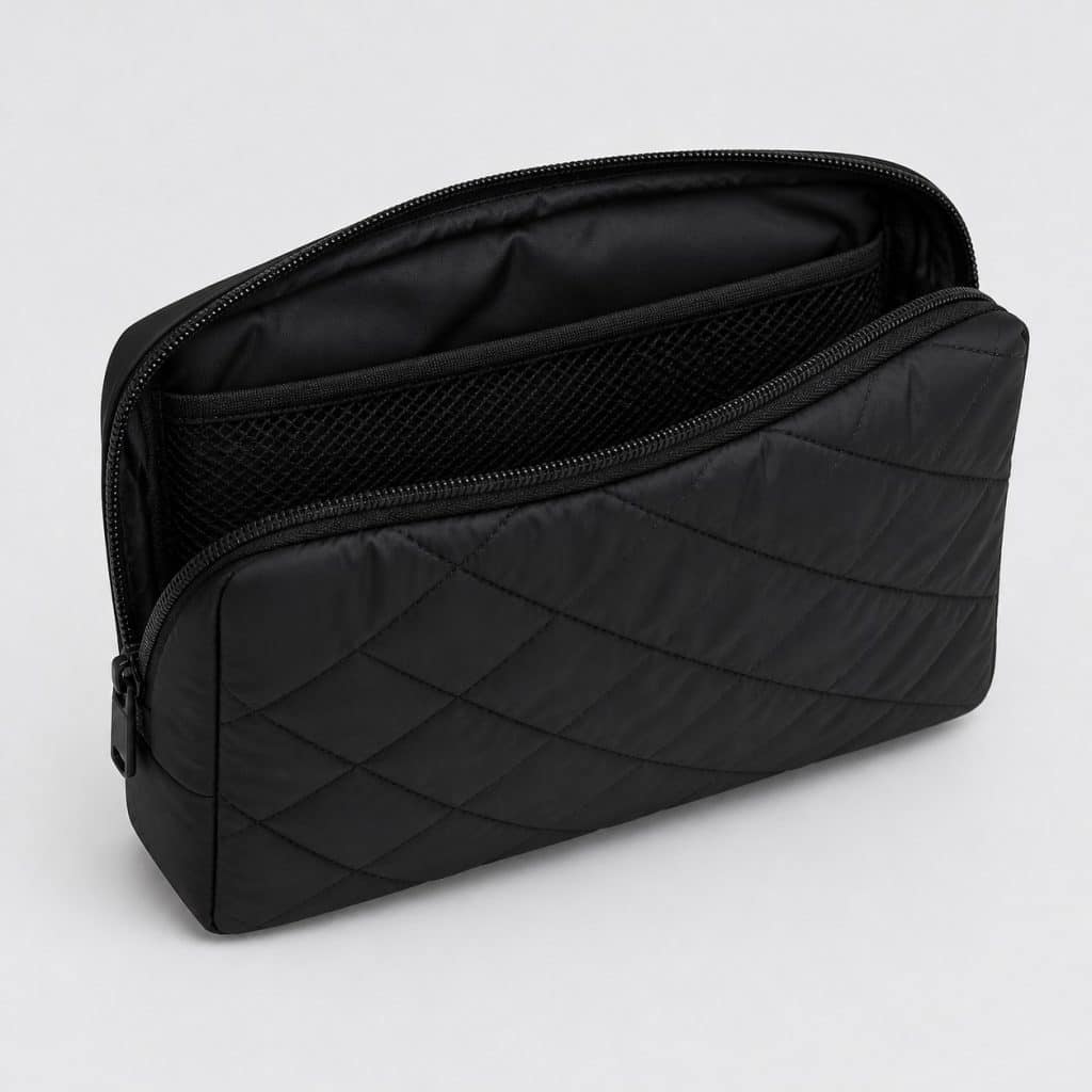 Pochette matelassée résistante à l'eau avec poche filet visible