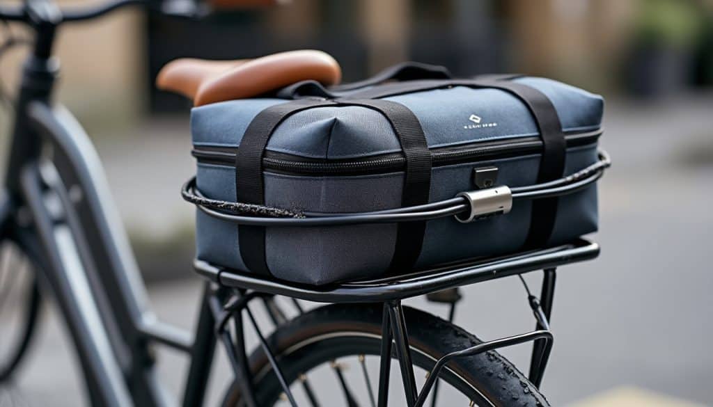 découvrez comment attacher solidement un sac à un porte-bagages à l’aide d’un cadenas souple, pour transporter vos affaires en toute tranquillité.